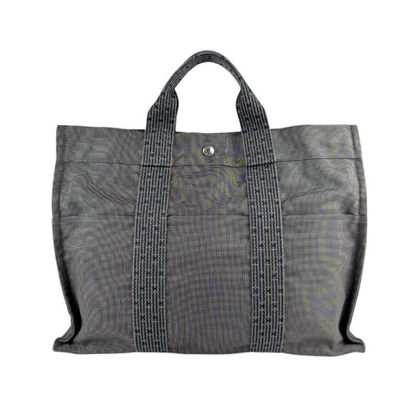Auth HERMES Herline Handbag Tote Bag Gray Nylon Canvas/Silvertone - Picture 1 of 12